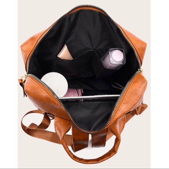 Camel zipper detail vegan leather mini back pack - Picture 6 of 9